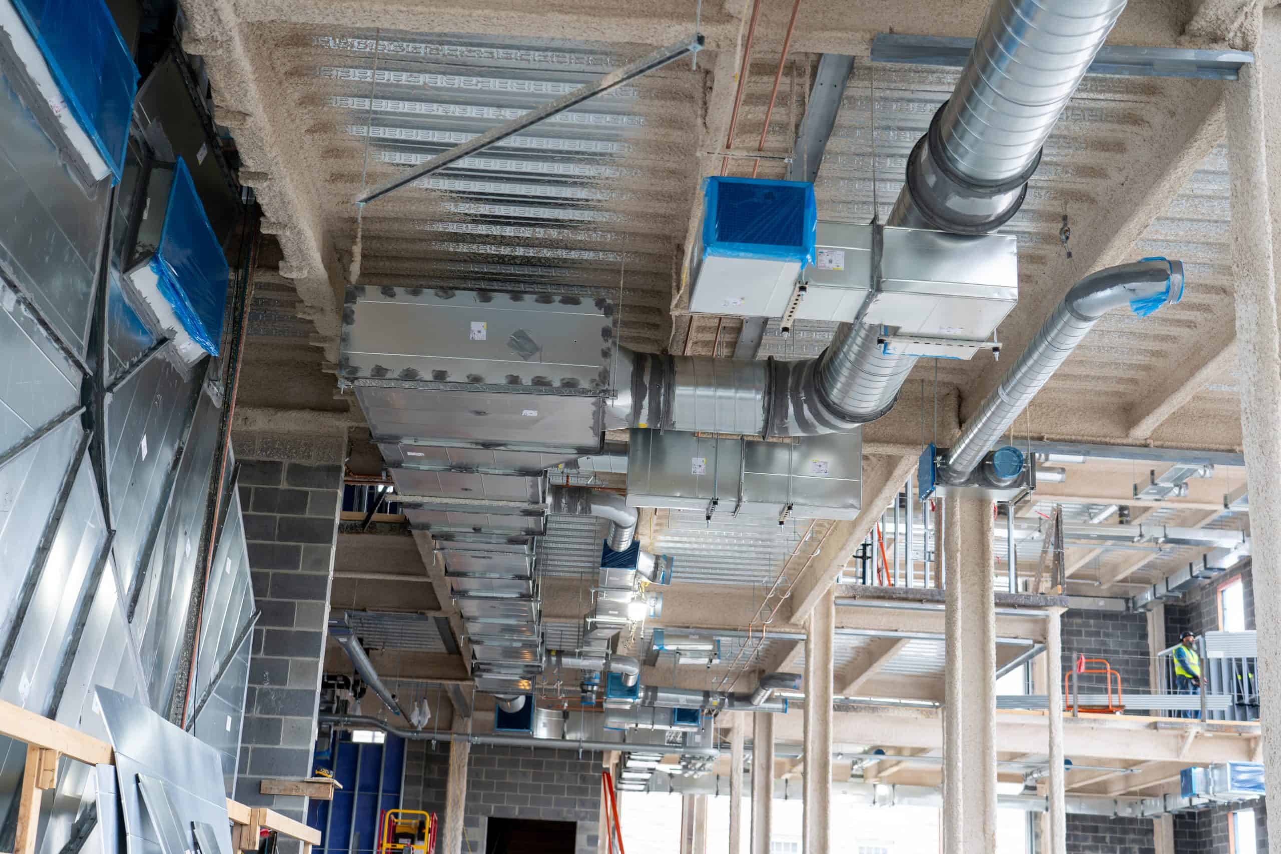 Air ducts installed in a construction site