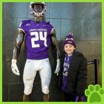 RBI Top Dog, Lacey, with mannequin wearing JMU uniform